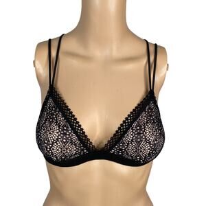 Victoria's Secret Black Crochet Lace Overlay Lightly Padded Triangle Bra SZ S